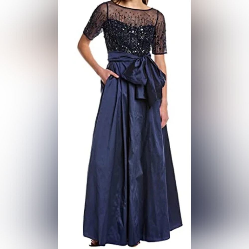 ADRIANNA PAPELL BEADED MESH & TAFFETA GOWN NWT size 8 Blue